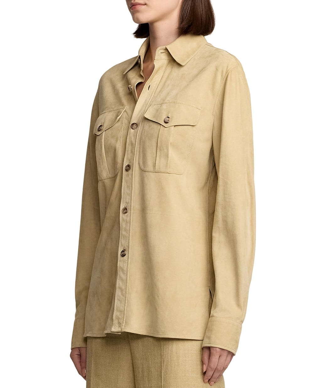 Замшевая рубашка Ralph Lauren Collection 290965603001, бежевый цвет • Купить в интернет-магазине Kameron