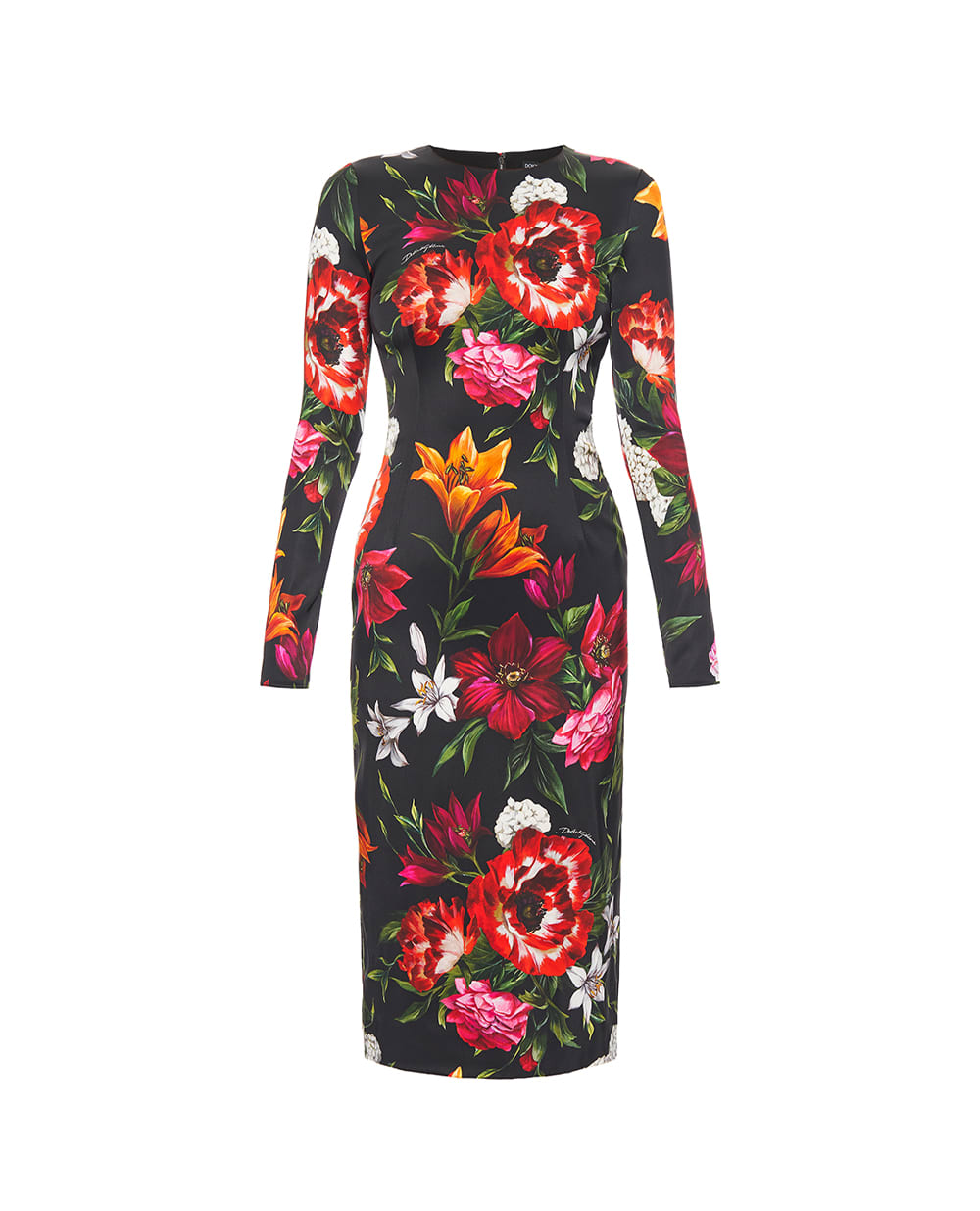 Платье из атласа с цветочным принтом Dolce&Gabbana F6GAVT-FSIB2, черный цвет • Купить в интернет-магазине Kameron