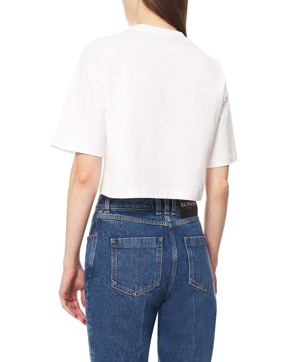 Футболка укороченная с логотипом Balmain GF1EE145BD41, белый цвет • Купить в интернет-магазине Kameron