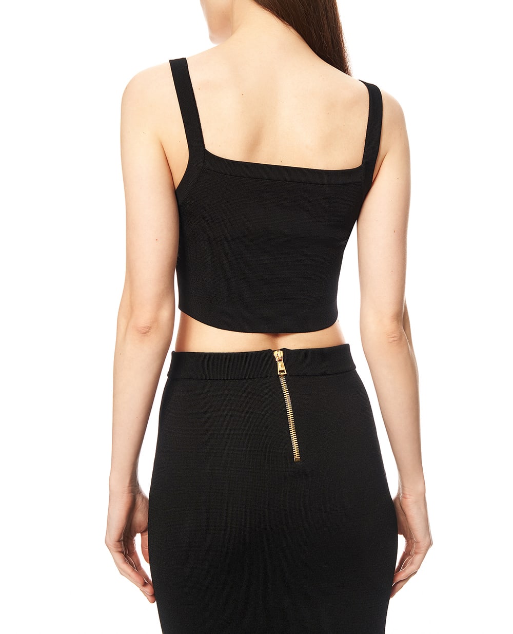 Вязаный топ-бралетт с пуговицами Balmain GF1AA415KJ43, черный цвет • Купить в интернет-магазине Kameron