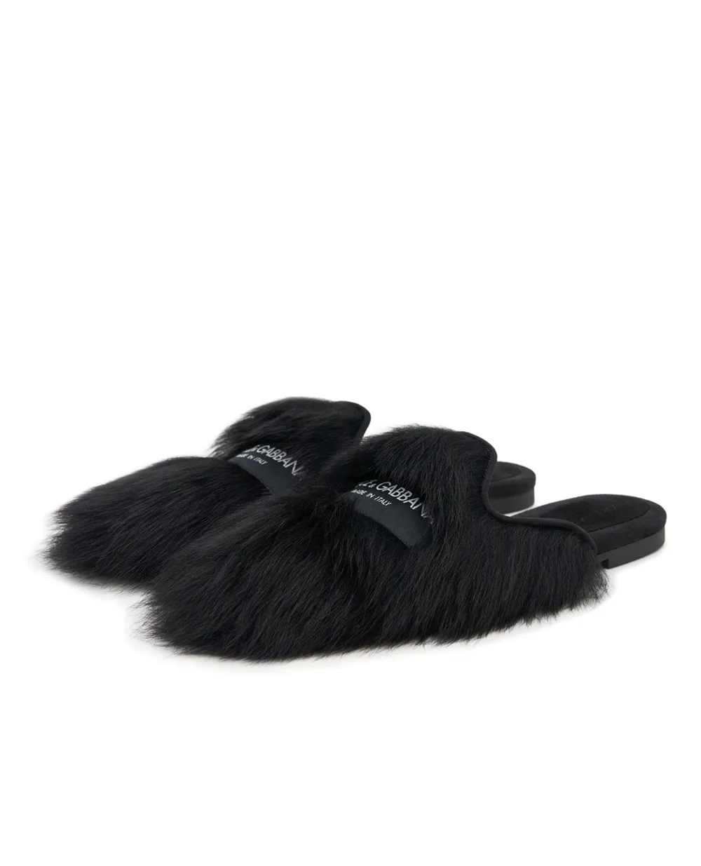 Шльопанці з овчини та замші Dolce&Gabbana CI0224-A9Y93, чорний колір • Купити в інтернет-магазині Kameron