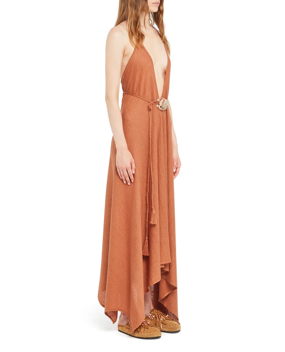 Платье из льна с ракушкой Alanui LWHI048R26KNI0017373, коралловый цвет • Купить в интернет-магазине Kameron