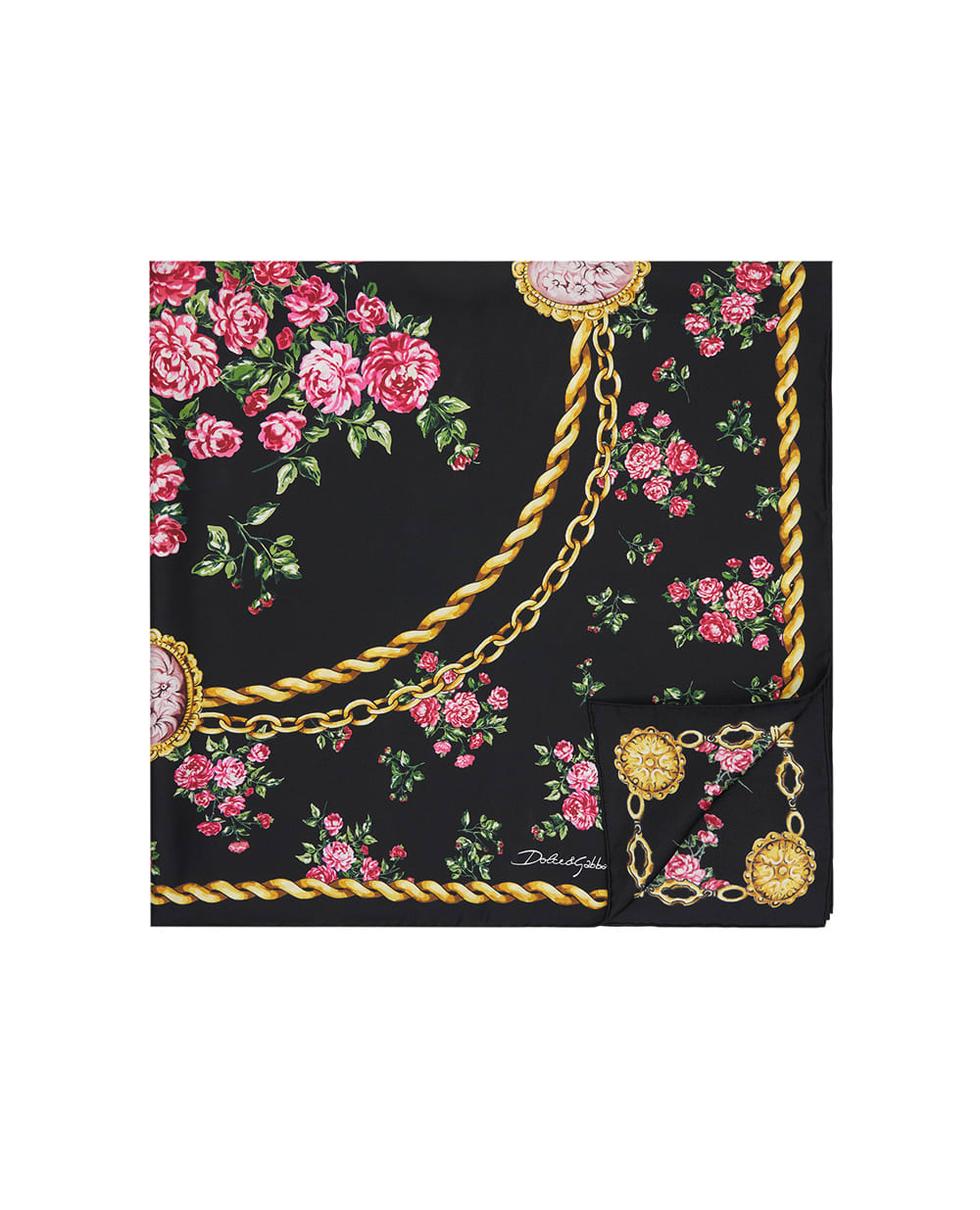 Платок из шелка в цветочный принт Dolce&Gabbana FN090R-GDDLM, черный цвет • Купить в интернет-магазине Kameron