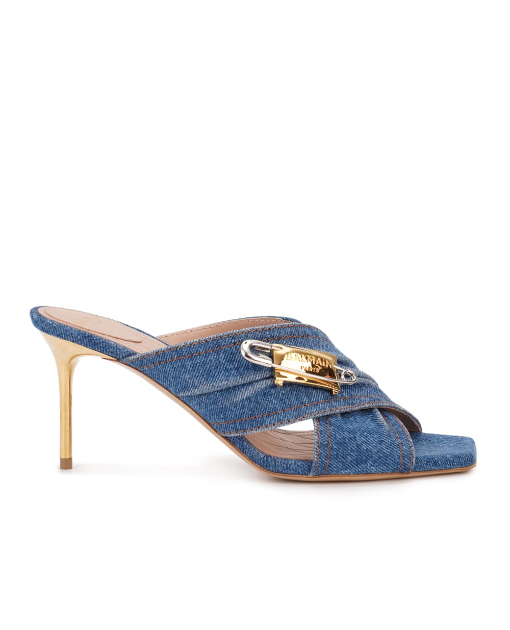Джинсовые мюли Safety Pin Balmain EN1UR079TDMS, синий цвет • Купить в интернет-магазине Kameron