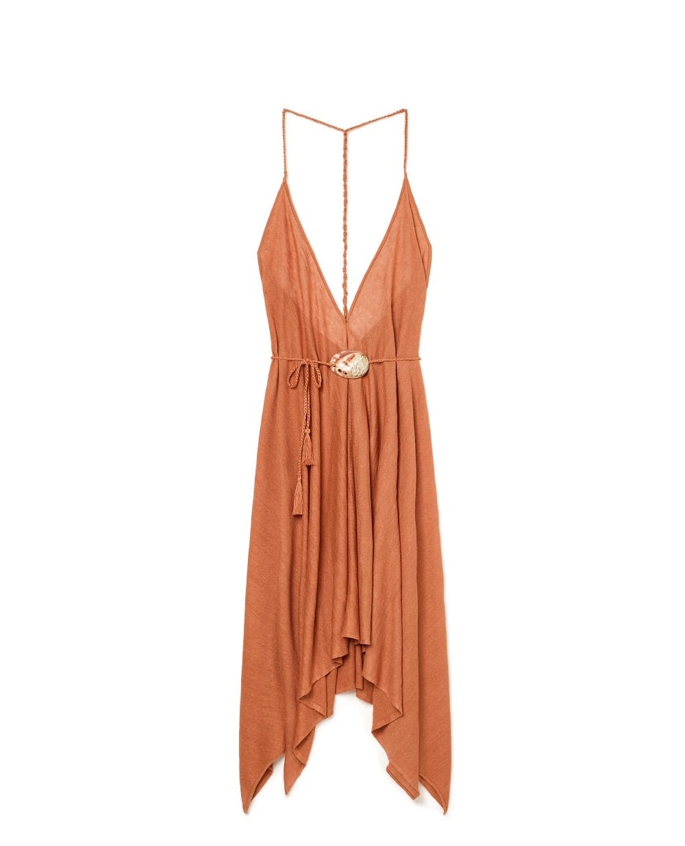 Платье из льна с ракушкой Alanui LWHI048R26KNI0017373, коралловый цвет • Купить в интернет-магазине Kameron