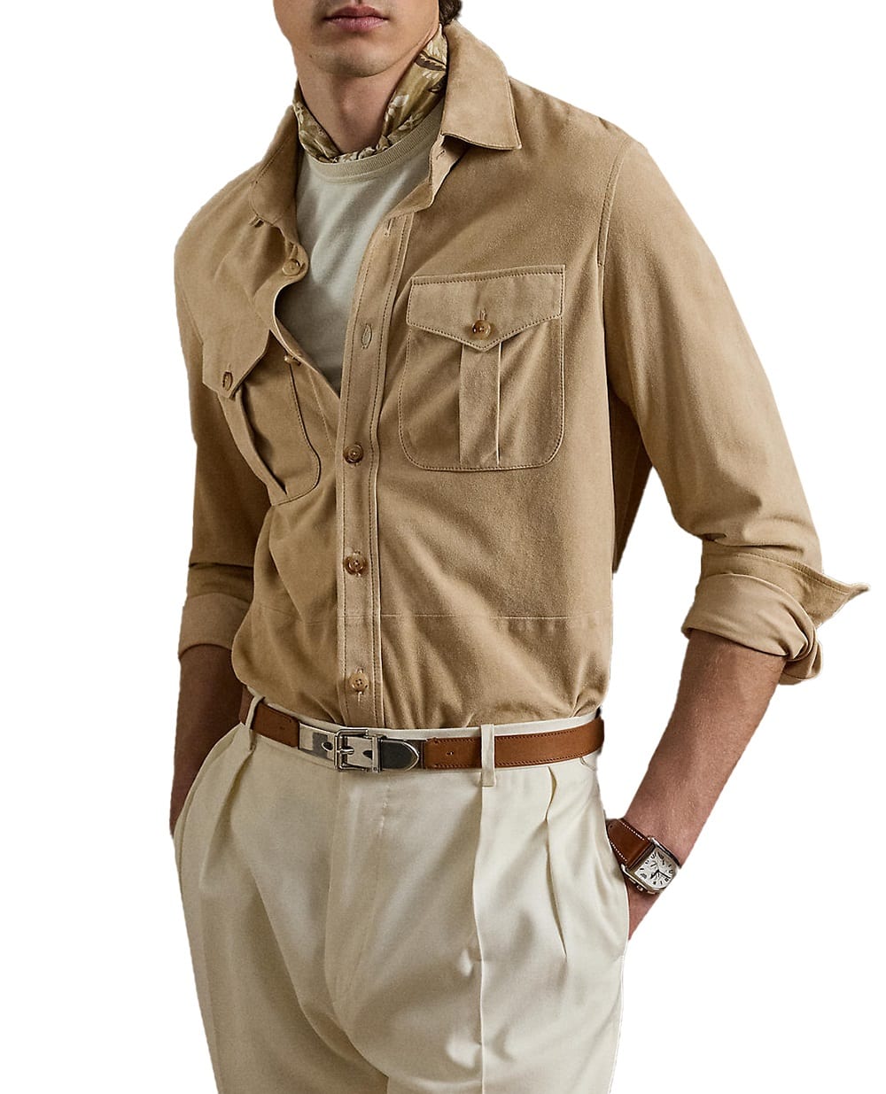 Замшевая рубашка Ralph Lauren Purple Label 790654923034, бежевый цвет • Купить в интернет-магазине Kameron