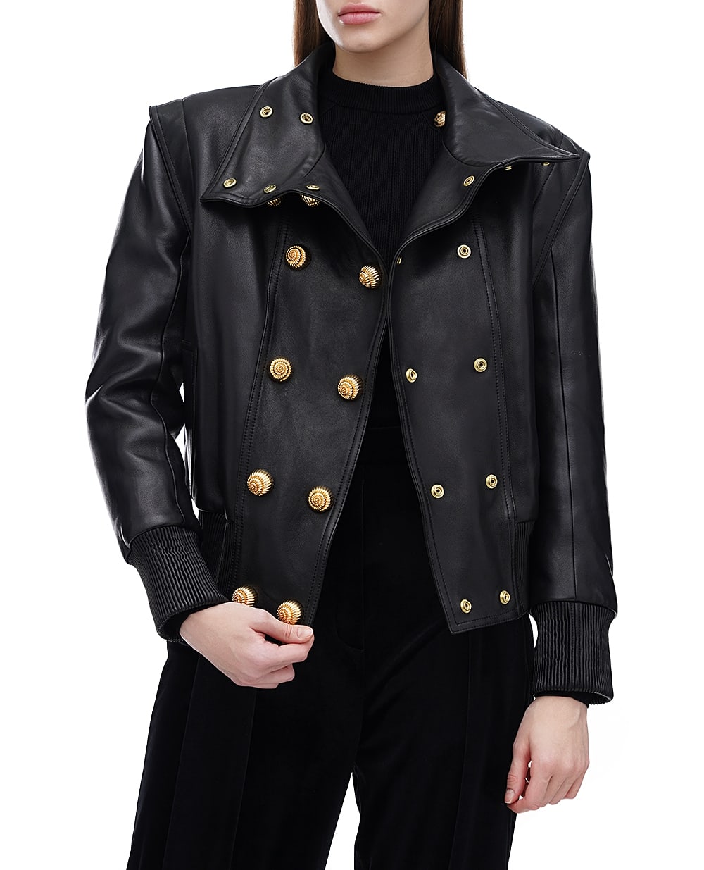 Кожаная куртка Balmain DF0TH275LC62, черный цвет • Купить в интернет-магазине Kameron