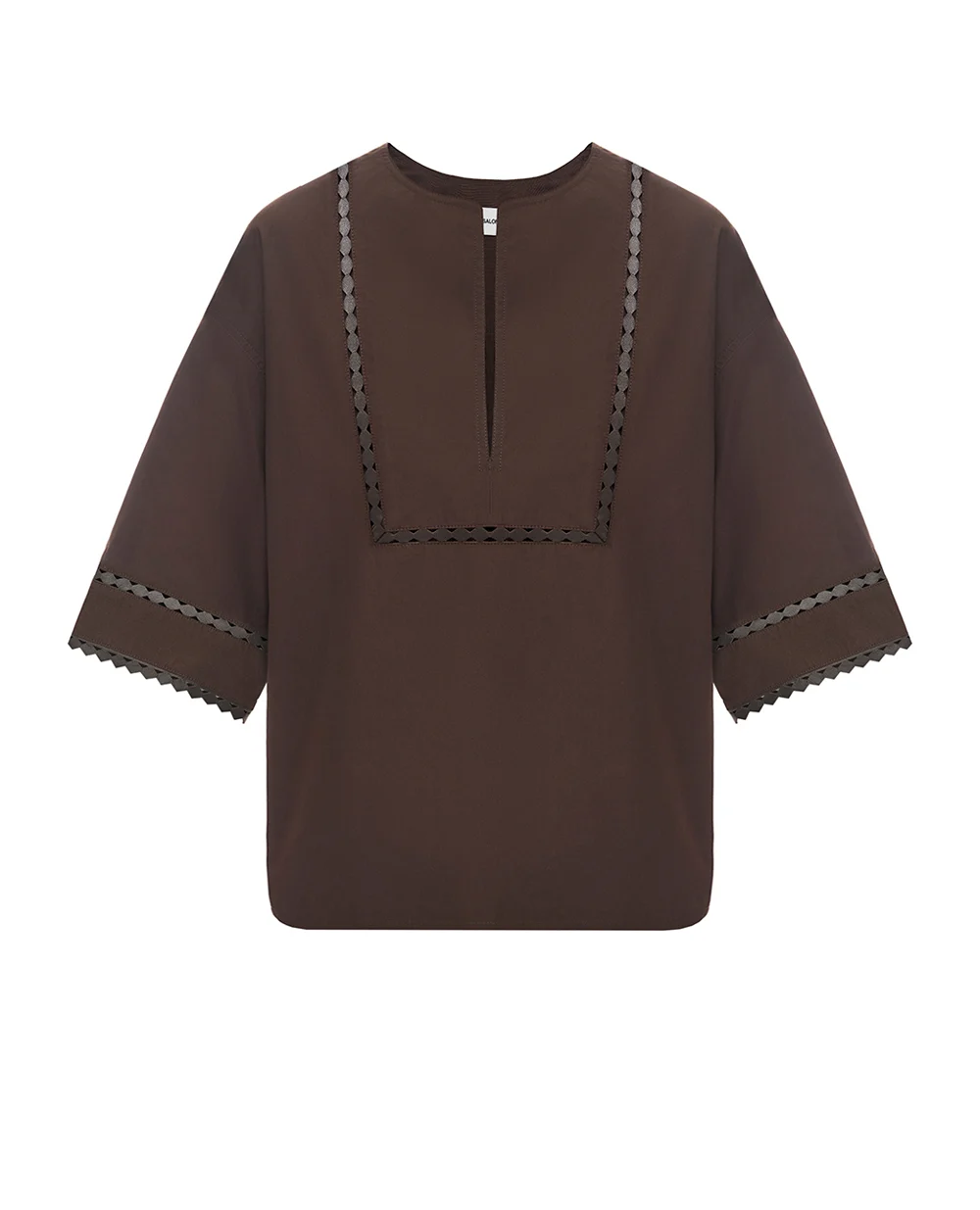 Блузка с кожаными деталями Yves Salomon 26EYH03860COAP, коричневый цвет • Купить в интернет-магазине Kameron