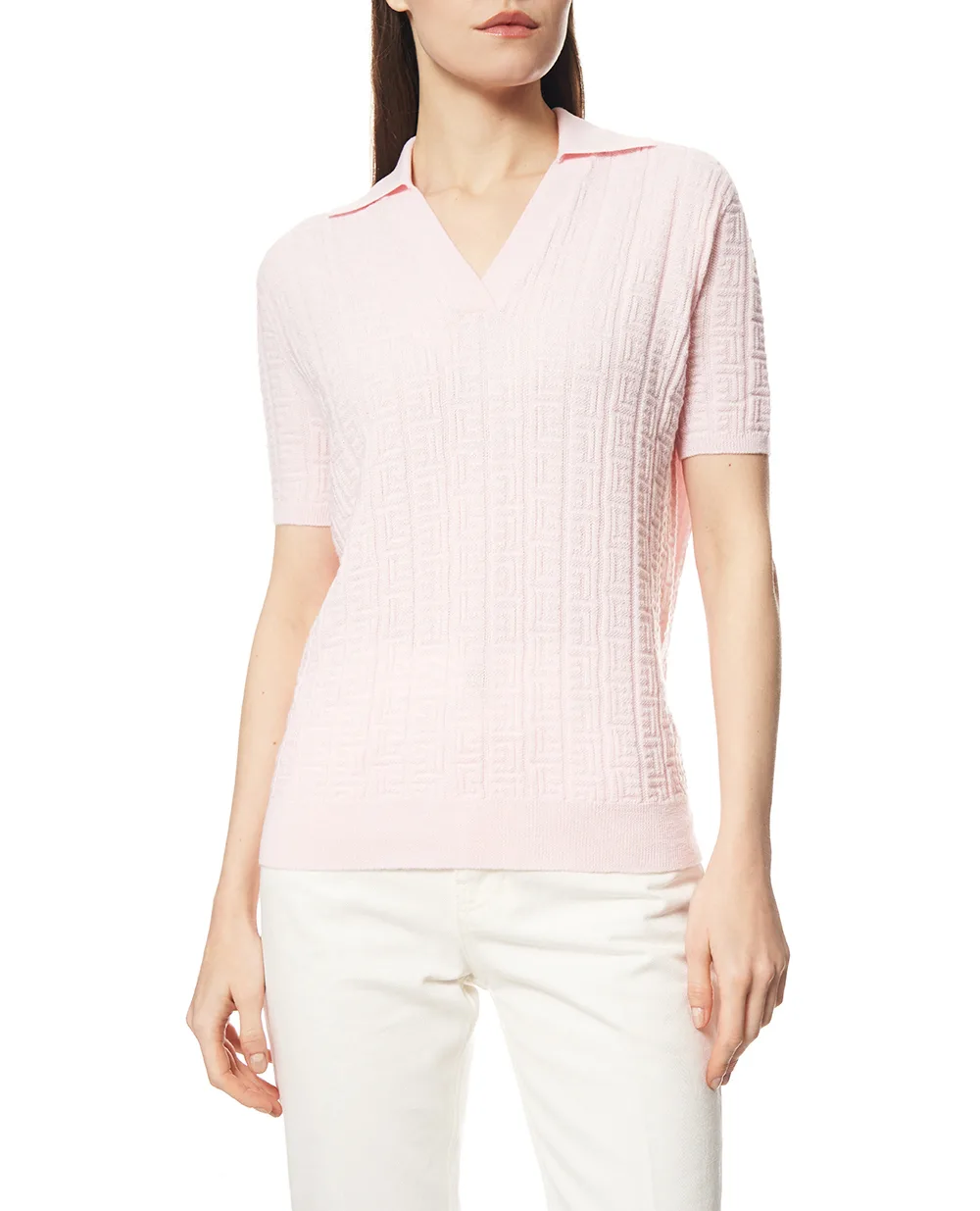 В'язане поло з монограмою з вовни Balmain GF1GB030KJ47, рожевий колір • Купити в інтернет-магазині Kameron