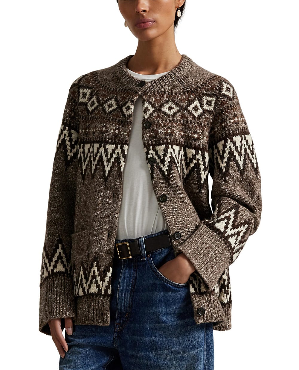 Кардиган із вовняної суміші у стилі Fair Isle Polo Ralph Lauren 211978326001, коричневий колір • Купити в інтернет-магазині Kameron