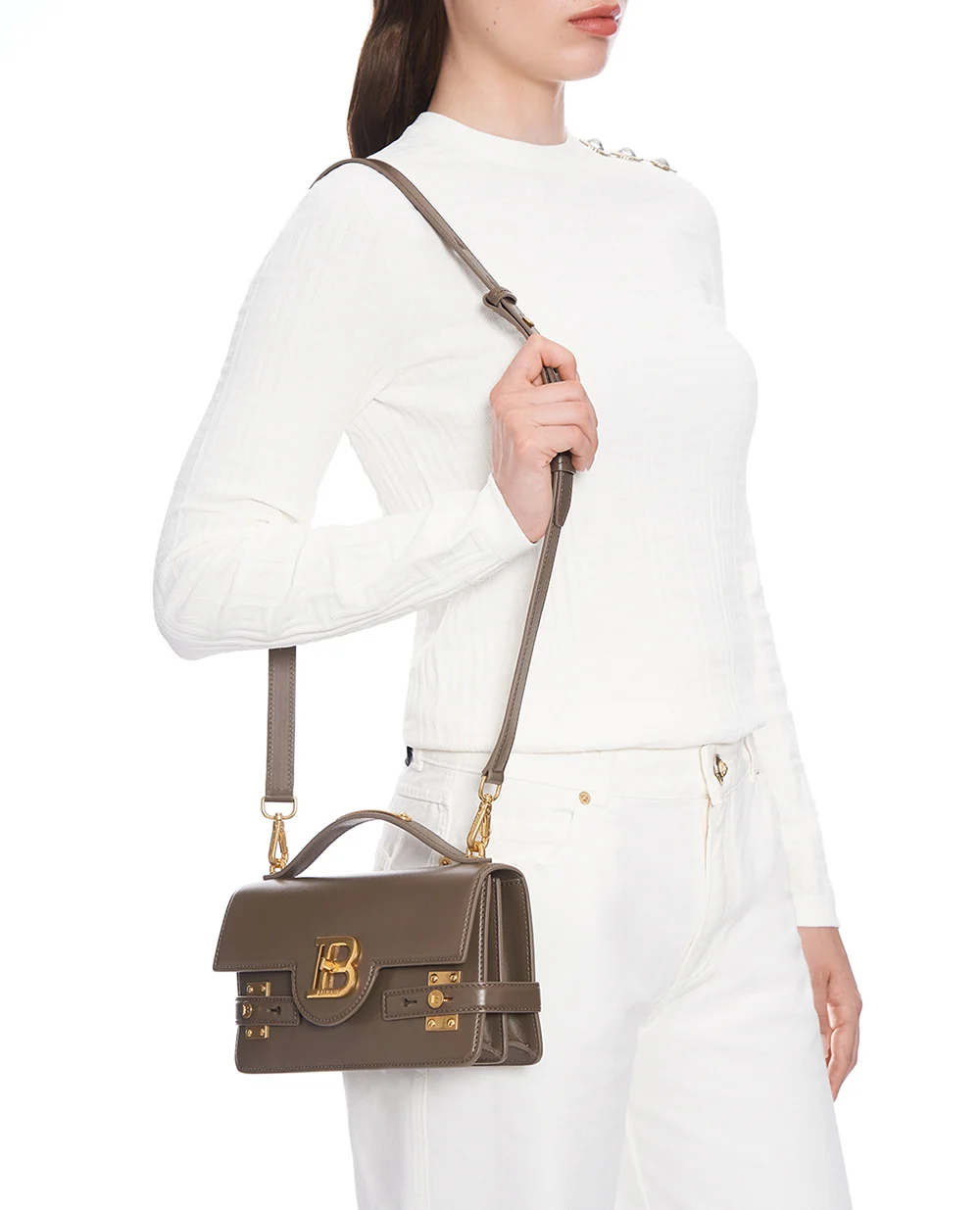 Кожаная сумка B-Buzz 24 Balmain FN1DA828LSLX, коричневый цвет • Купить в интернет-магазине Kameron