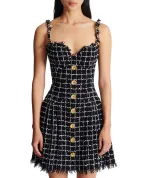 Balmain Твідова сукня з ланцюжками на бретелях - Артикул: GF1R5163XL62