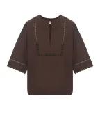 Yves Salomon Блузка с кожаными деталями - Артикул: 26EYH03860COAP