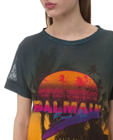 Balmain Льняная футболка - Артикул: RF11126I071