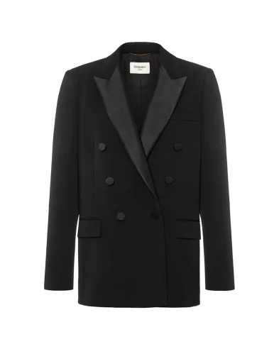 Saint Laurent Двубортный жакет с атласными лацканами - Артикул: 837658-Y7E63