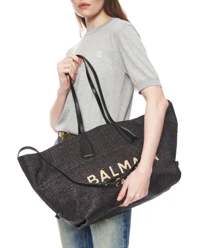 Balmain Сумка-шопер з рафії та телячої шкіри - Артикул: GN1FI015TRAA