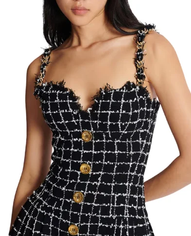 Balmain Твідова сукня з ланцюжками на бретелях - Артикул: GF1R5163XL62