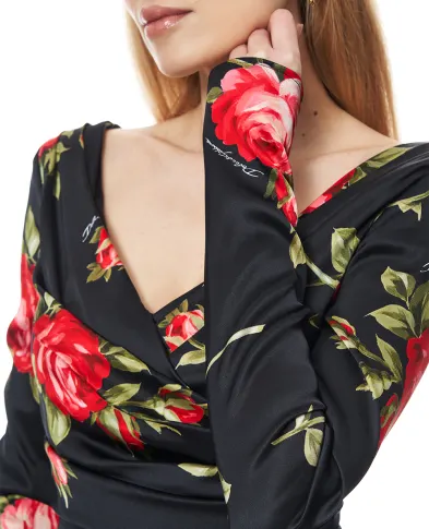 Dolce&Gabbana Сукня з атласу з квітковим принтом - Артикул: F60DHT-FSICD