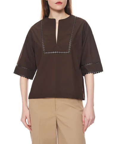 Yves Salomon Блузка с кожаными деталями - Артикул: 26EYH03860COAP