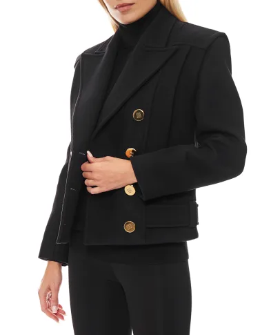 Balmain Двобортне вкорочене пальто із вовни - Артикул: FF1UA095WD10