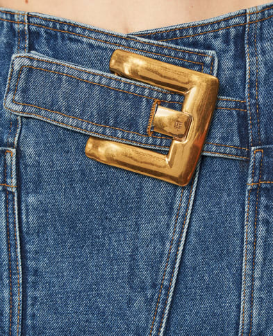 Balmain Коротка спідниця джинсова з поясом - Артикул: GF1LBB28DG08