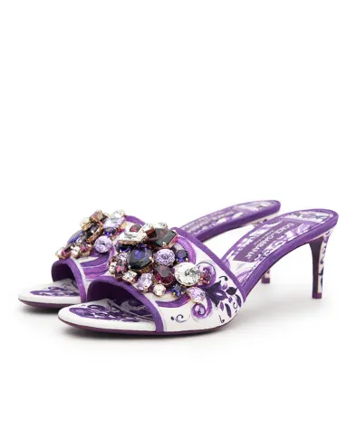 Dolce&Gabbana Мюли с принтом майолики и декором из камней - Артикул: CR1744-AE123