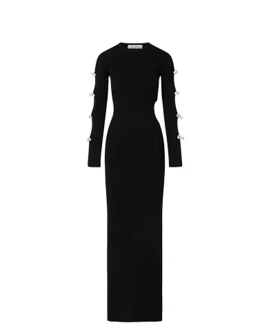 Mach&Mach Платье макси с вырезом и бантами из кристаллов - Артикул: PF25-KD101-KNT-BLK