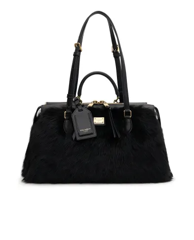 Dolce&Gabbana Сумка-тоут Vittoria з телячої шкіри та овечого хутра - Артикул: BB7844-AX911