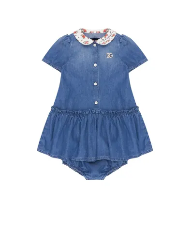 Dolce&Gabbana Дитяча джинсова сукня з вишивкою логотипу - Артикул: L24DO6-LDD72