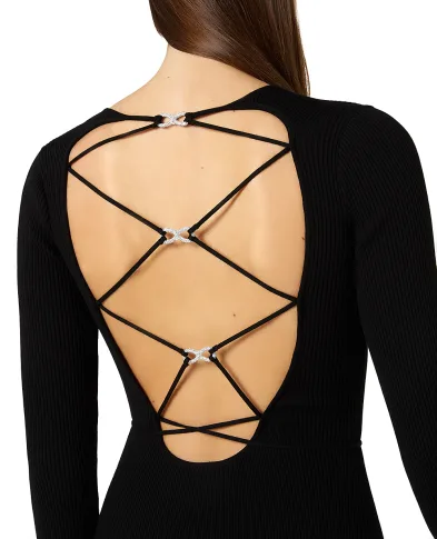 Mach&Mach Сукня максі з відкритою спиною - Артикул: PF25-KD150-KNT-BLK