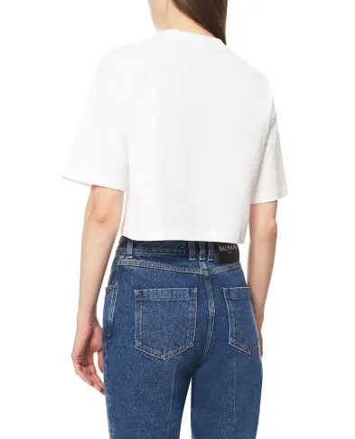 Balmain Футболка укороченная с логотипом - Артикул: GF1EE145BD41