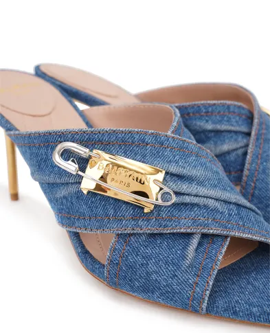 Balmain Джинсовые мюли Safety Pin - Артикул: EN1UR079TDMS