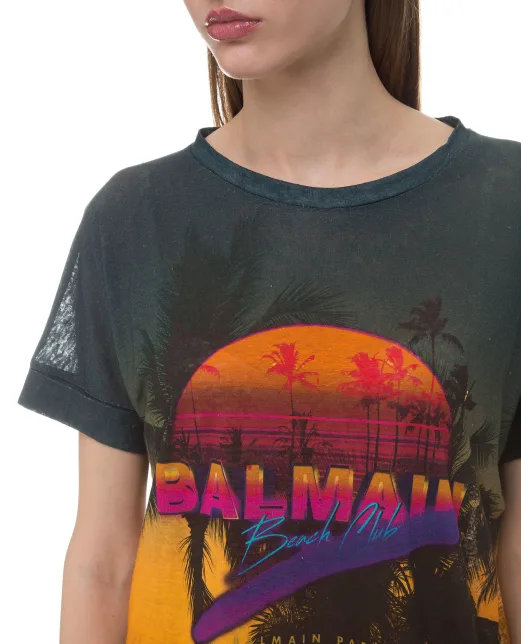 Balmain Лляна футболка - Артикул: RF11126I071