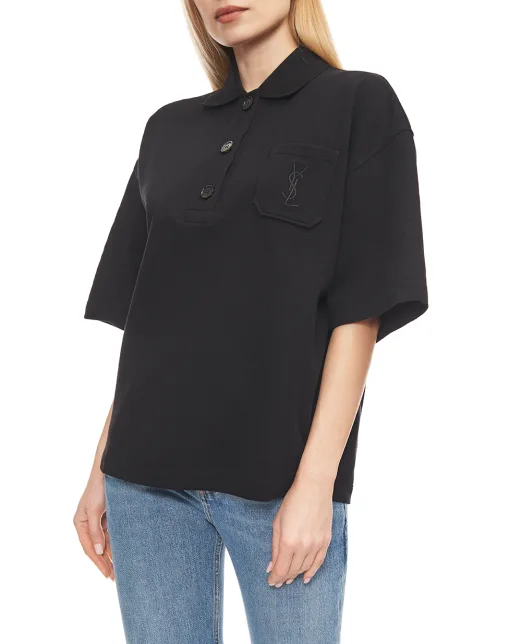 Saint Laurent Поло із вишивкою CASSANDRE - Артикул: 848941-Y38BN
