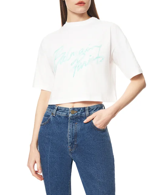 Balmain Футболка вкорочена з логотипом - Артикул: GF1EE145BD41