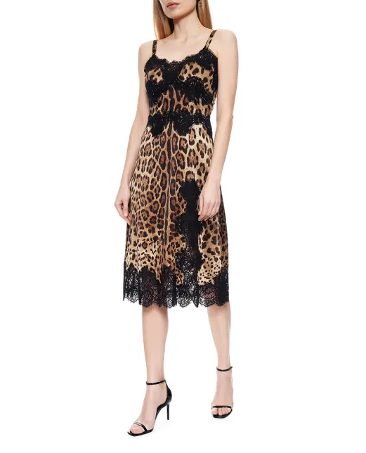 Dolce&Gabbana Сукня з атласу з леопардовим принтом - Артикул: F6A5DT-FSAXY