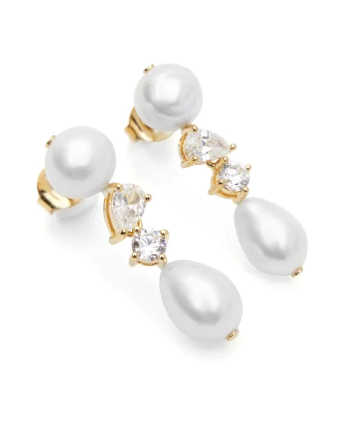 Completedworks Серьги из переработанного золота с жемчугом и цирконием - Артикул: P198