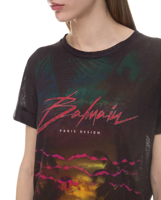 Balmain Лляна футболка - Артикул: RF11122I061