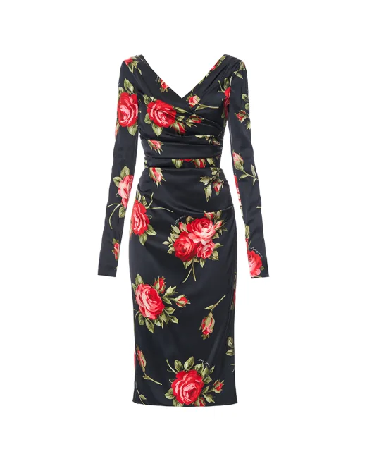 Dolce&Gabbana Сукня з атласу з квітковим принтом - Артикул: F60DHT-FSICD