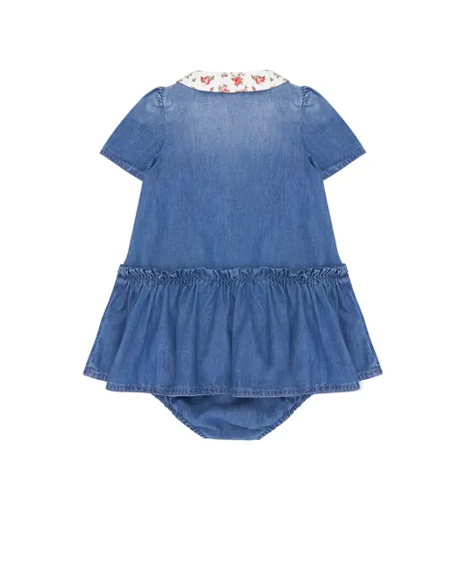 Dolce&Gabbana Детское джинсовое платье с вышивкой логотипа - Артикул: L24DO6-LDD72