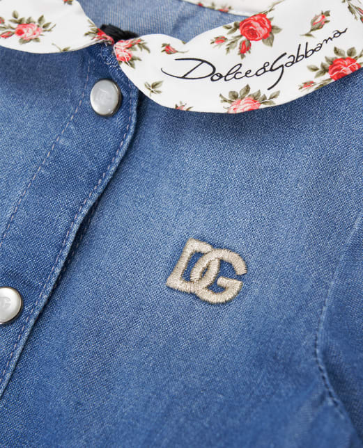 Dolce&Gabbana Детское джинсовое платье с вышивкой логотипа - Артикул: L24DO6-LDD72