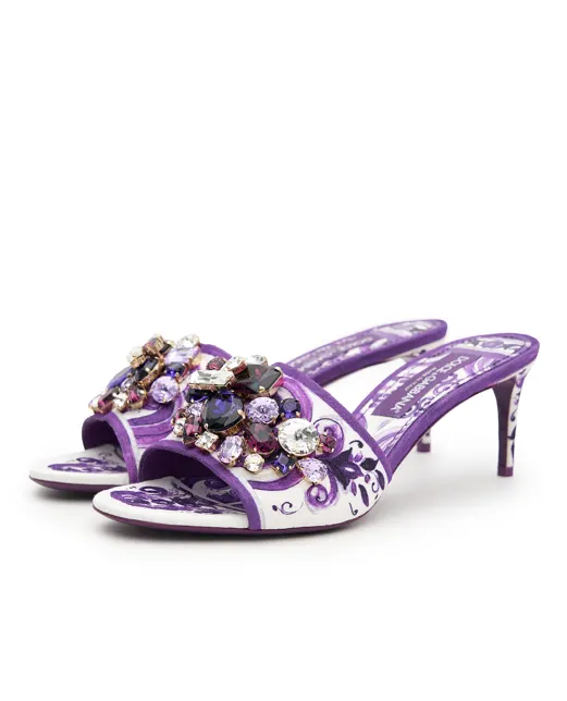 Dolce&Gabbana Мюлі з принтом майоліки та декором з каміння - Артикул: CR1744-AE123