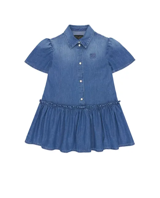 Dolce&Gabbana Детское джинсовое платье с вышивкой логотипа - Артикул: L54DO6-LDD55-S