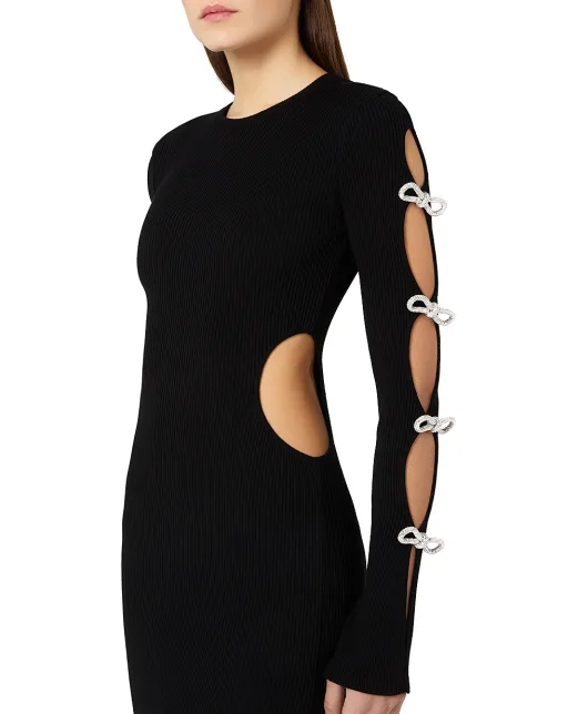 Mach&Mach Платье макси с вырезом и бантами из кристаллов - Артикул: PF25-KD101-KNT-BLK