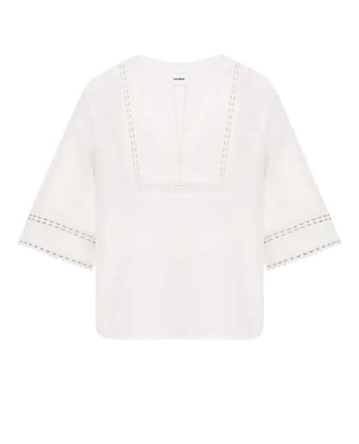 Yves Salomon Блузка с кожаными деталями - Артикул: 26EYH03860COAP