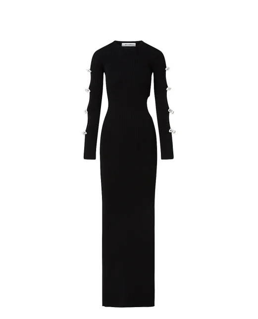 Mach&Mach Платье макси с вырезом и бантами из кристаллов - Артикул: PF25-KD101-KNT-BLK