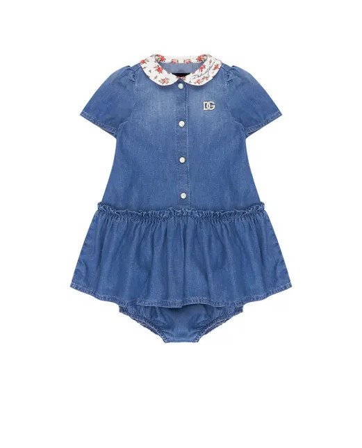 Dolce&Gabbana Детское джинсовое платье с вышивкой логотипа - Артикул: L24DO6-LDD72