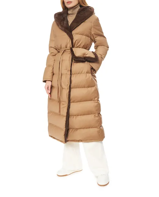 Yves Salomon Пальто довге з вовни та хутра норки - Артикул: 26WYM02025WO2W