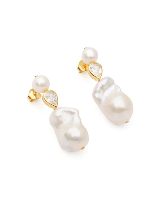 Completedworks Сережки з переробленого золота з перлами і цирконієм - Артикул: P56