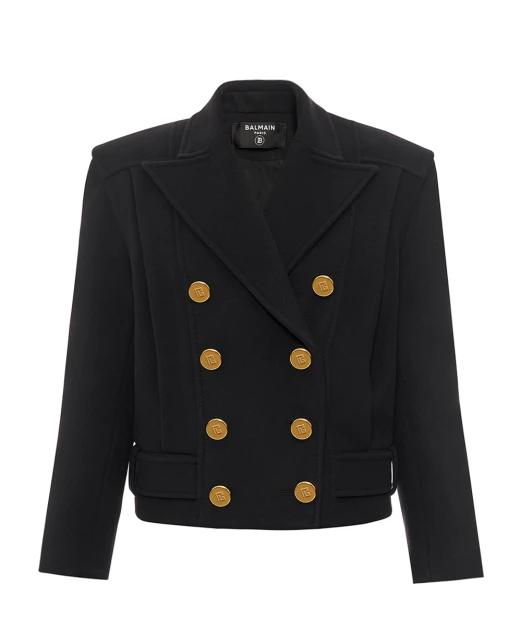 Balmain Двобортне вкорочене пальто із вовни - Артикул: FF1UA095WD10